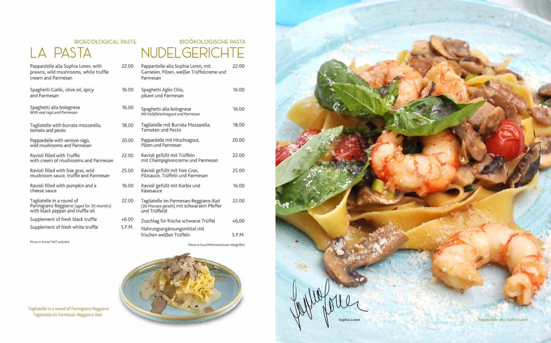 La Pasta carta inglés y alemán de La Bottega di Michele